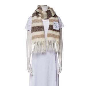 Acne Studios Striped Wool Scarf in Cream and Brown